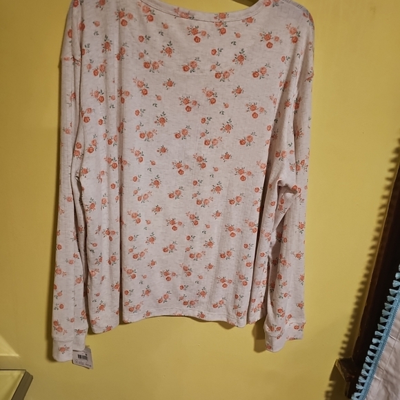 NWT Tranquil & True Women's Size 1X Rose Print Henley Comfy Shirt Loungewear - Picture 6 of 9